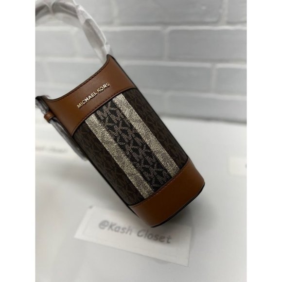 Michael Kors Wine Bottle Holder With Stripe Brown Multi - Picture 1 of 7